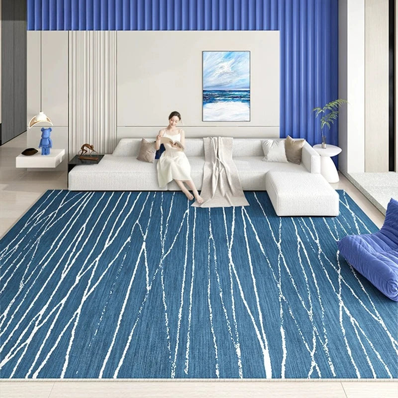 Minimalist Living Room Decoration Carpets Light Luxury Rugs for Bedroom Soft Blue Line Art Lounge Rug Home Thicken Floor Mat