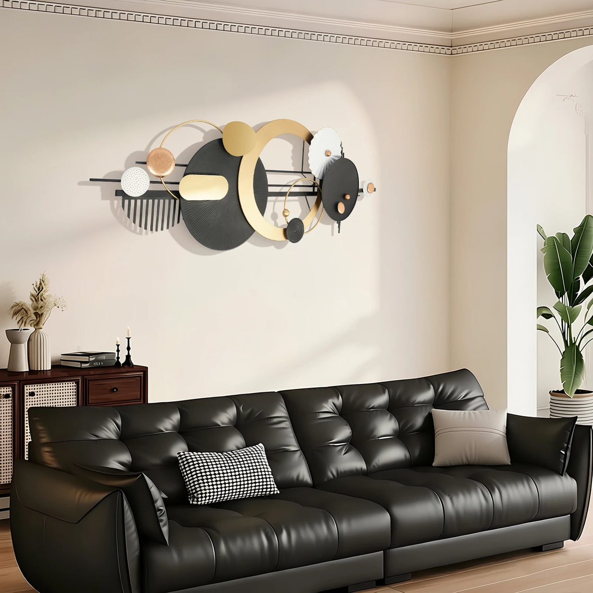Wall Art, Black and Gold Geometric Circles Wall Decoration, Large Modern Abstract Metal Wall Art, fits for Living Room, Dinning Room, Bedroom, Entryway and Office