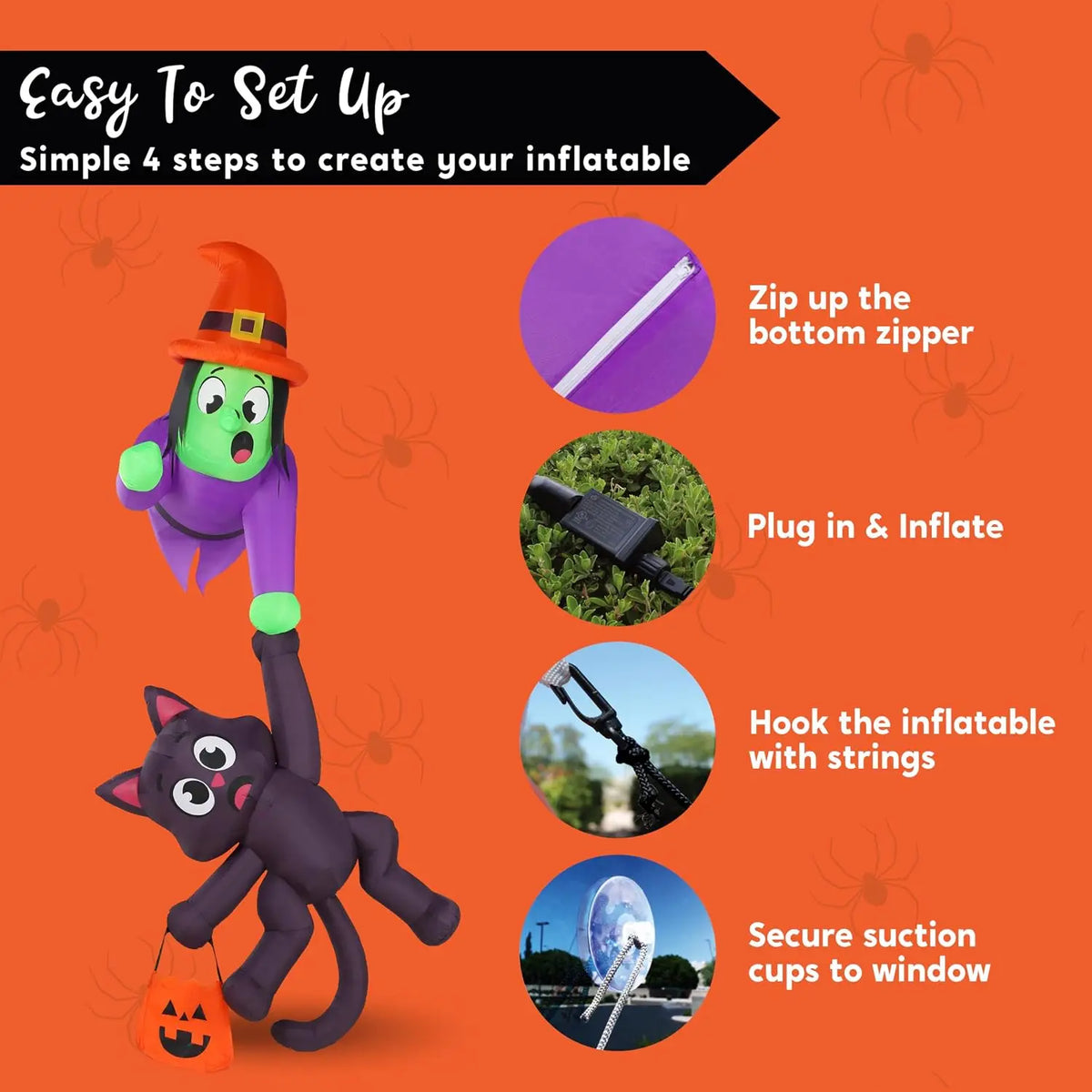 Halloween Witch And Black Cat Inflatable Outdoor Roof Decoration