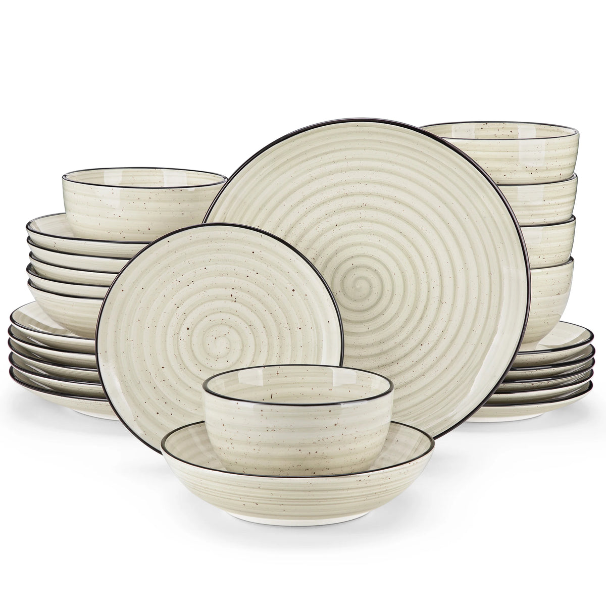 MALACASA Ceramic Dinnerware Set With Handpainted Spiral Design