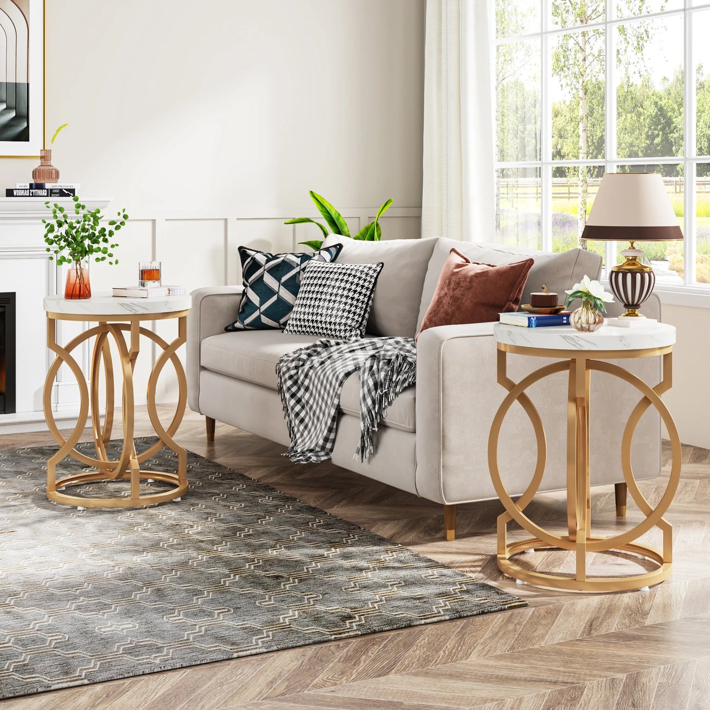 Tribesigns Round Side Table With Thick Wood Top And Steel Base