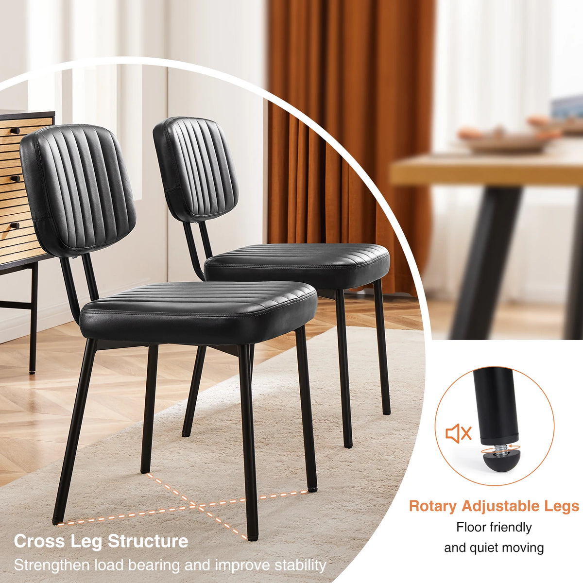 JHK Ergonomic PU Leather Dining Chairs With Lumbar Support