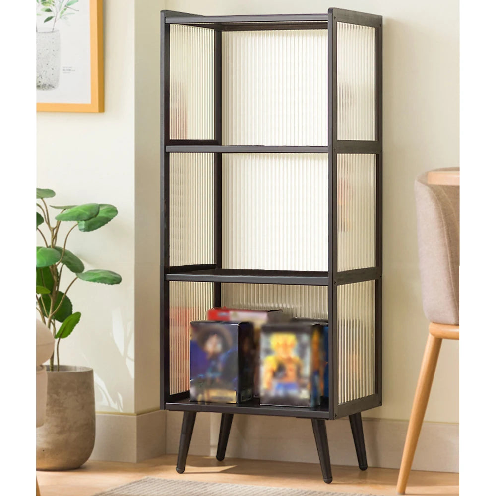 Modern Four Tier Display Cabinet With Fluted Doors For Collectibles