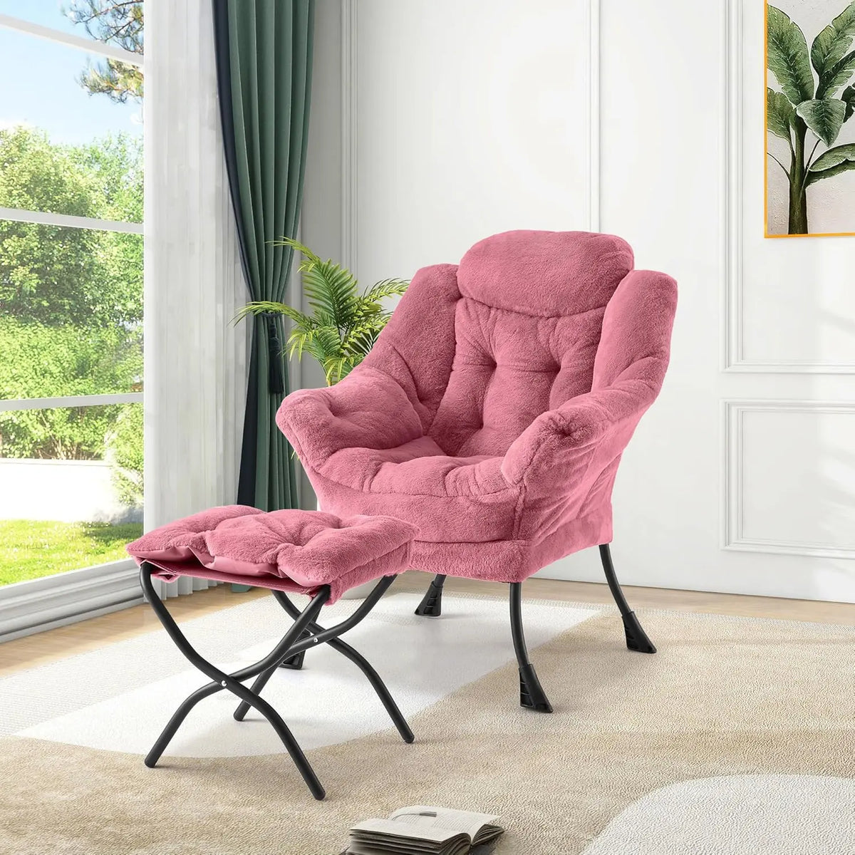 Comfortable Lounge Chair With Folding Ottoman Footrest for Reading