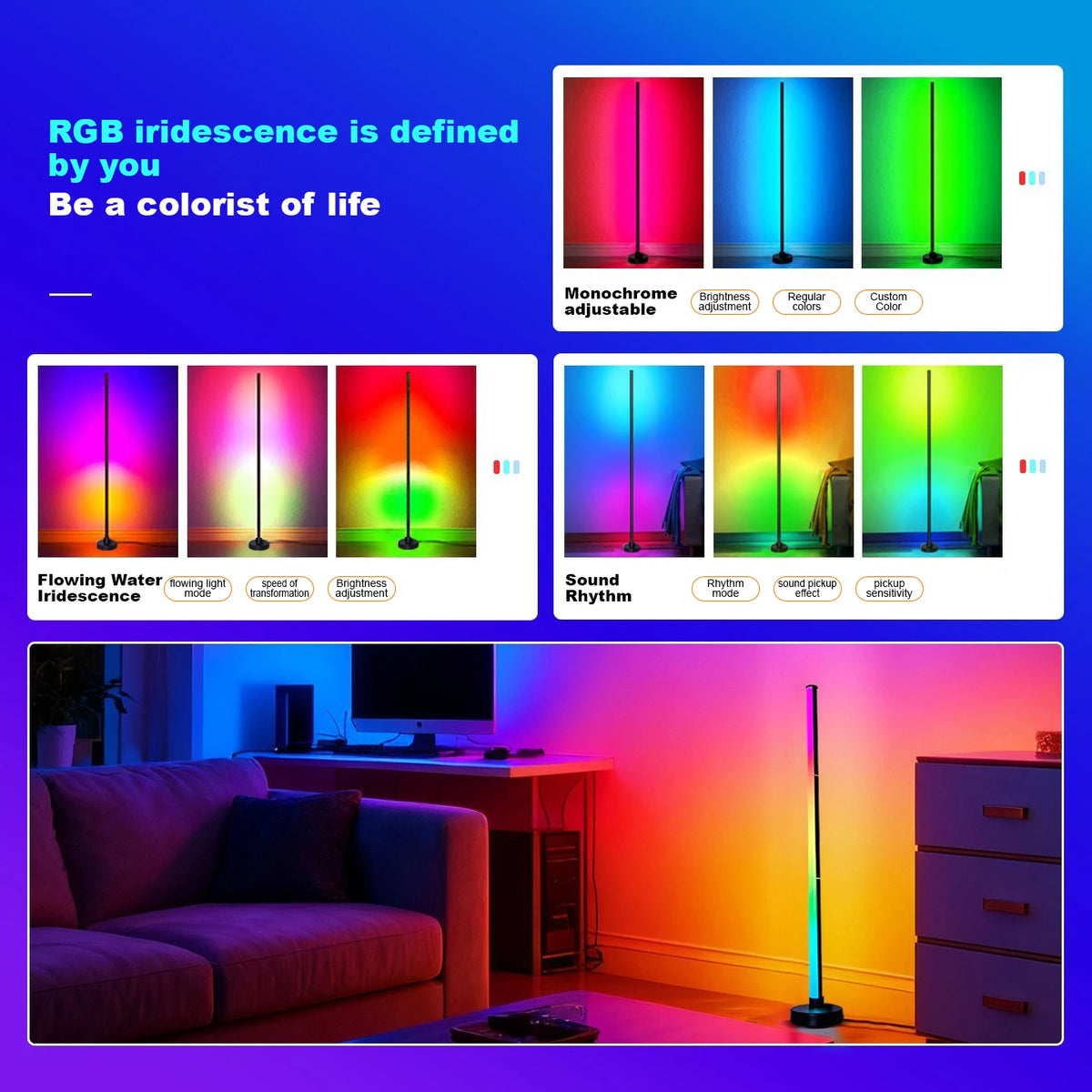 Noveyee Modern Led Floor Lamp Music Sync Smart Mood Light