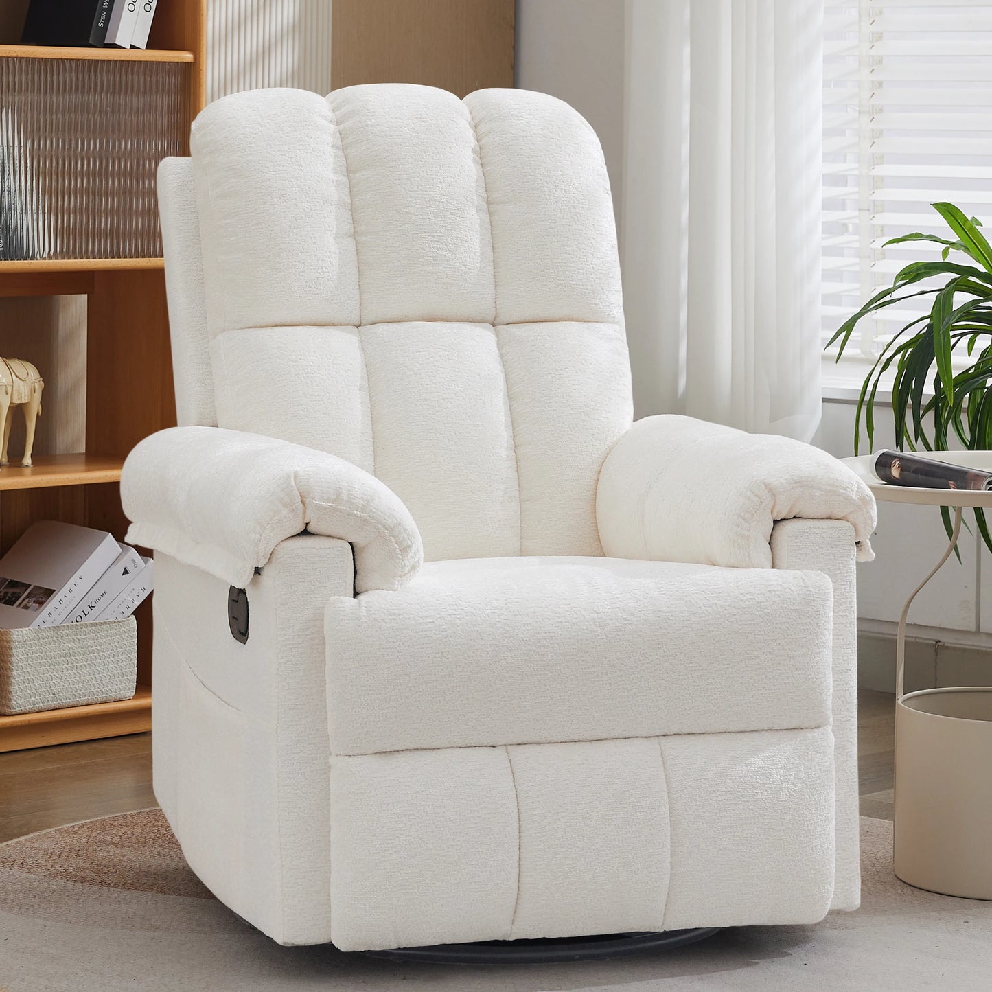 KORSER Chenille Swivel Rocker Recliner Chair With Side Pockets
