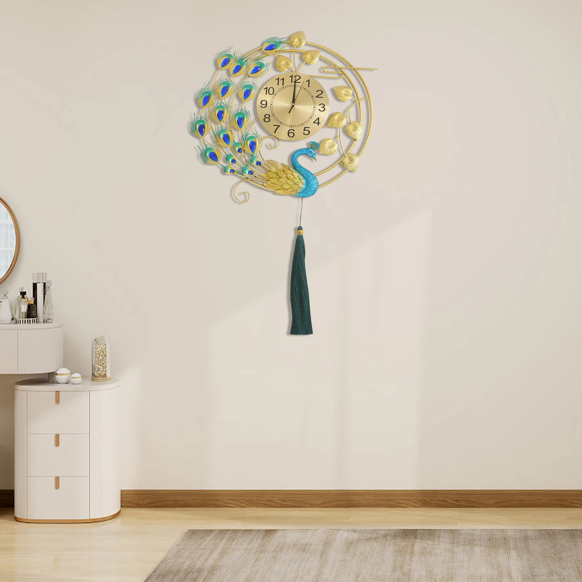 Luxury Peacock Wall Clock Silent Quartz Vintage Home Decor