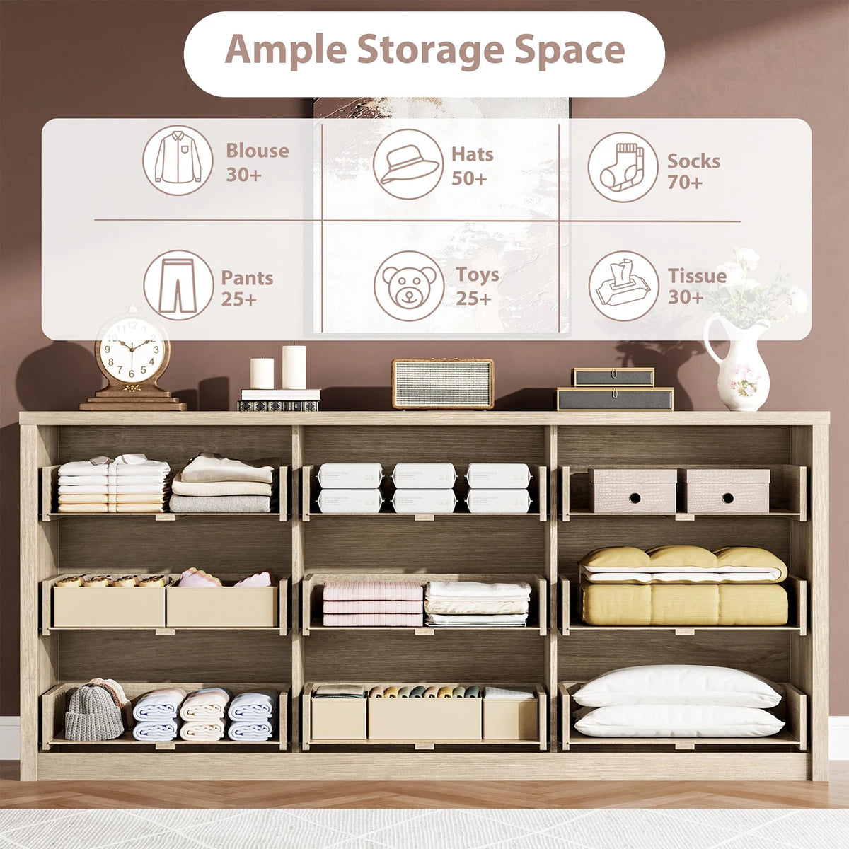Acekool Modern Handleless Wood Dresser With Spacious Bedroom Storage