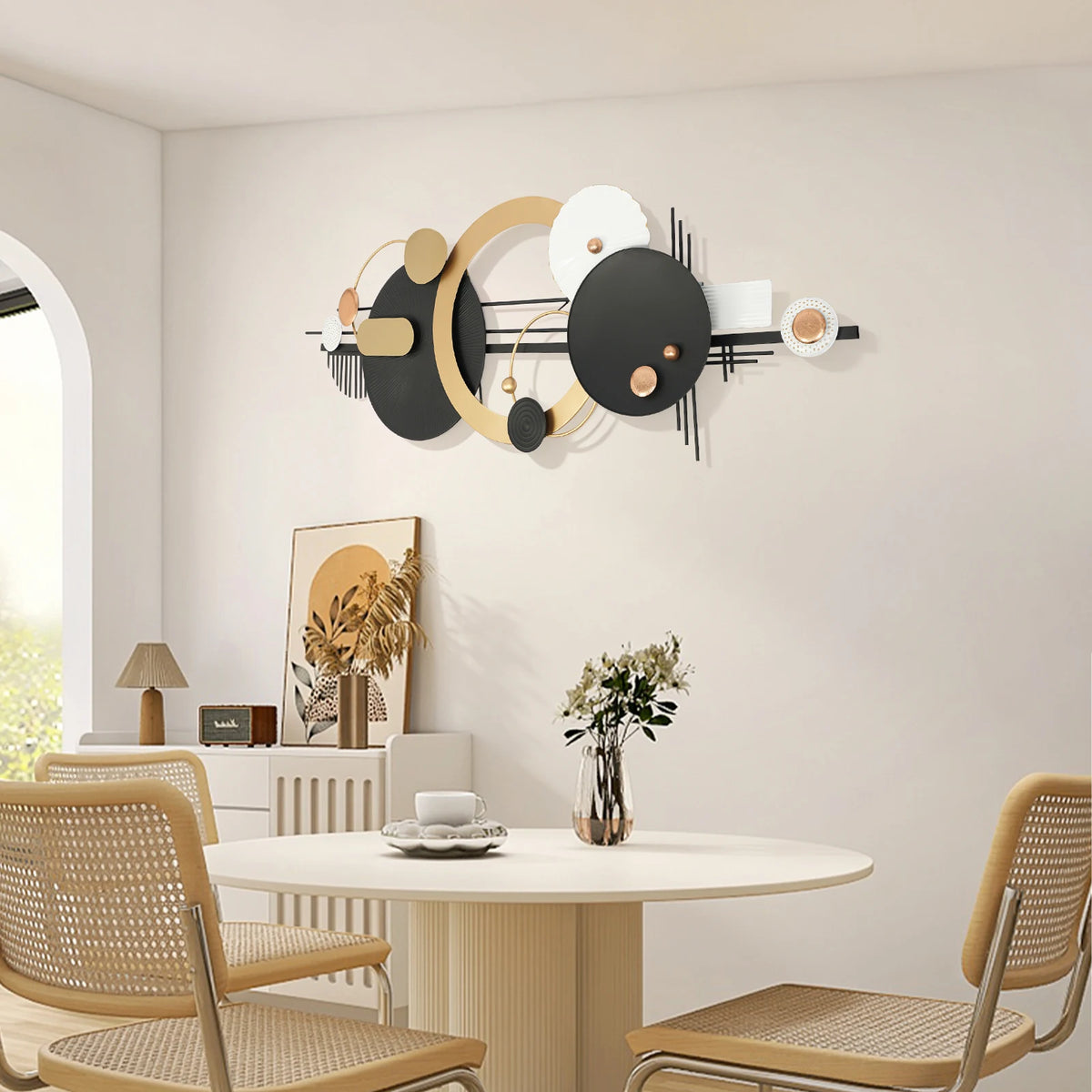 Wall Art, Black and Gold Geometric Circles Wall Decoration, Large Modern Abstract Metal Wall Art, fits for Living Room, Dinning Room, Bedroom, Entryway and Office