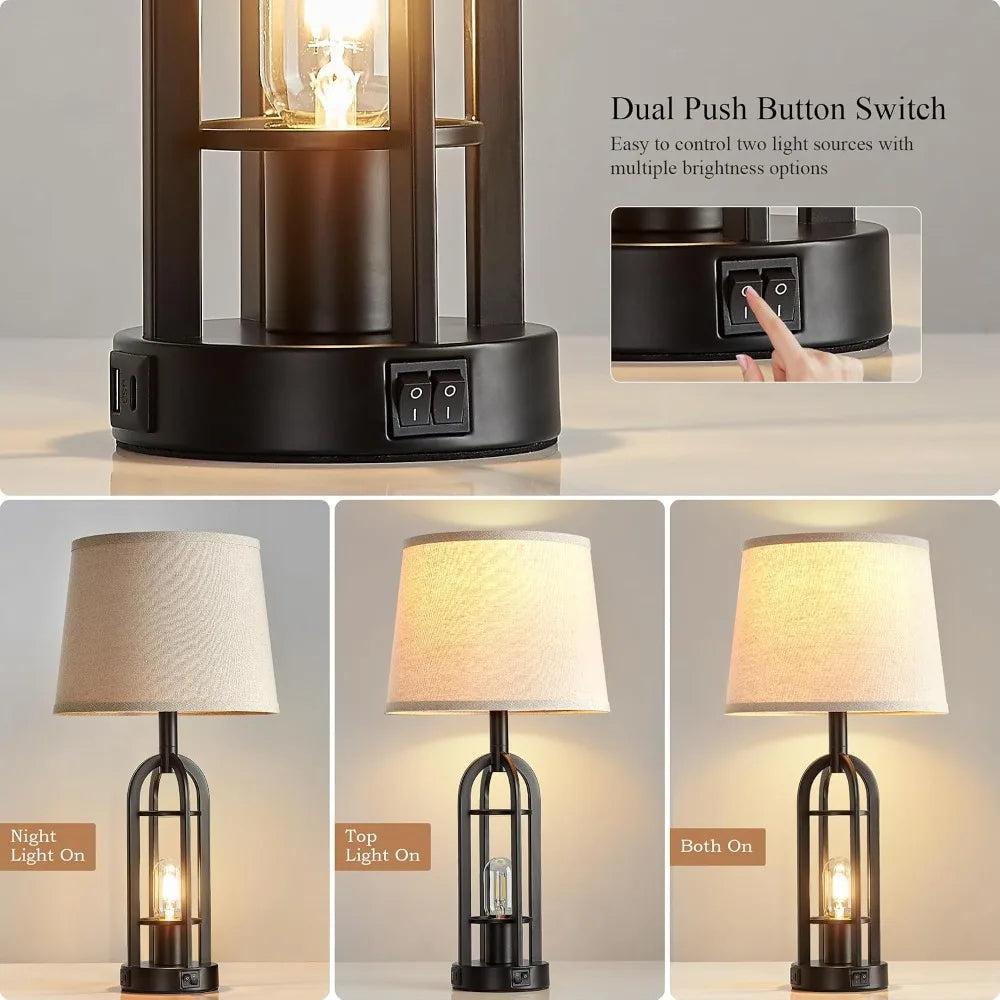 Farmhouse Table Lamps Set Of Two With Usb Charging Port