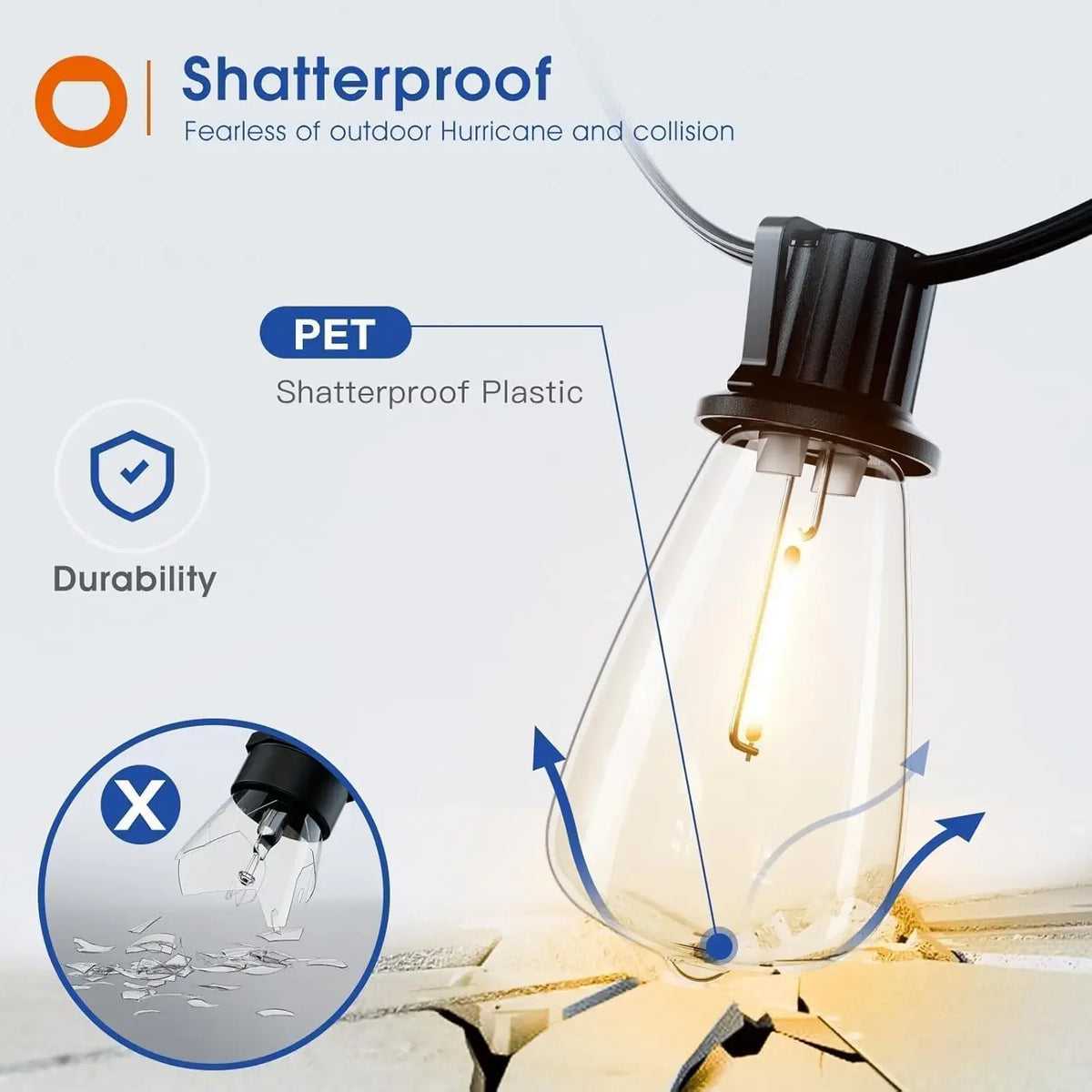 MIMIRGB Waterproof Dimmable Outdoor LED String Lights With Replaceable Bulbs