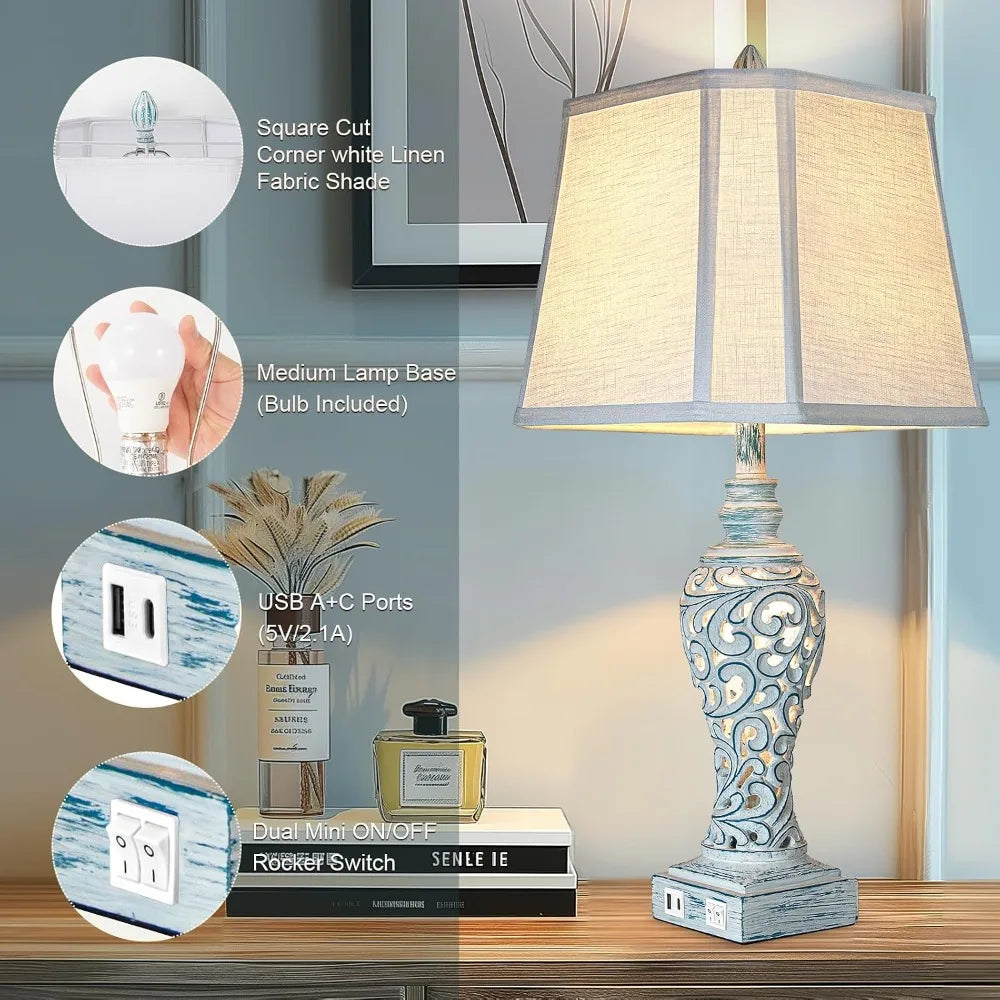 Vintage Solar Bedside Lamps With USB Charging Nightstand Lights