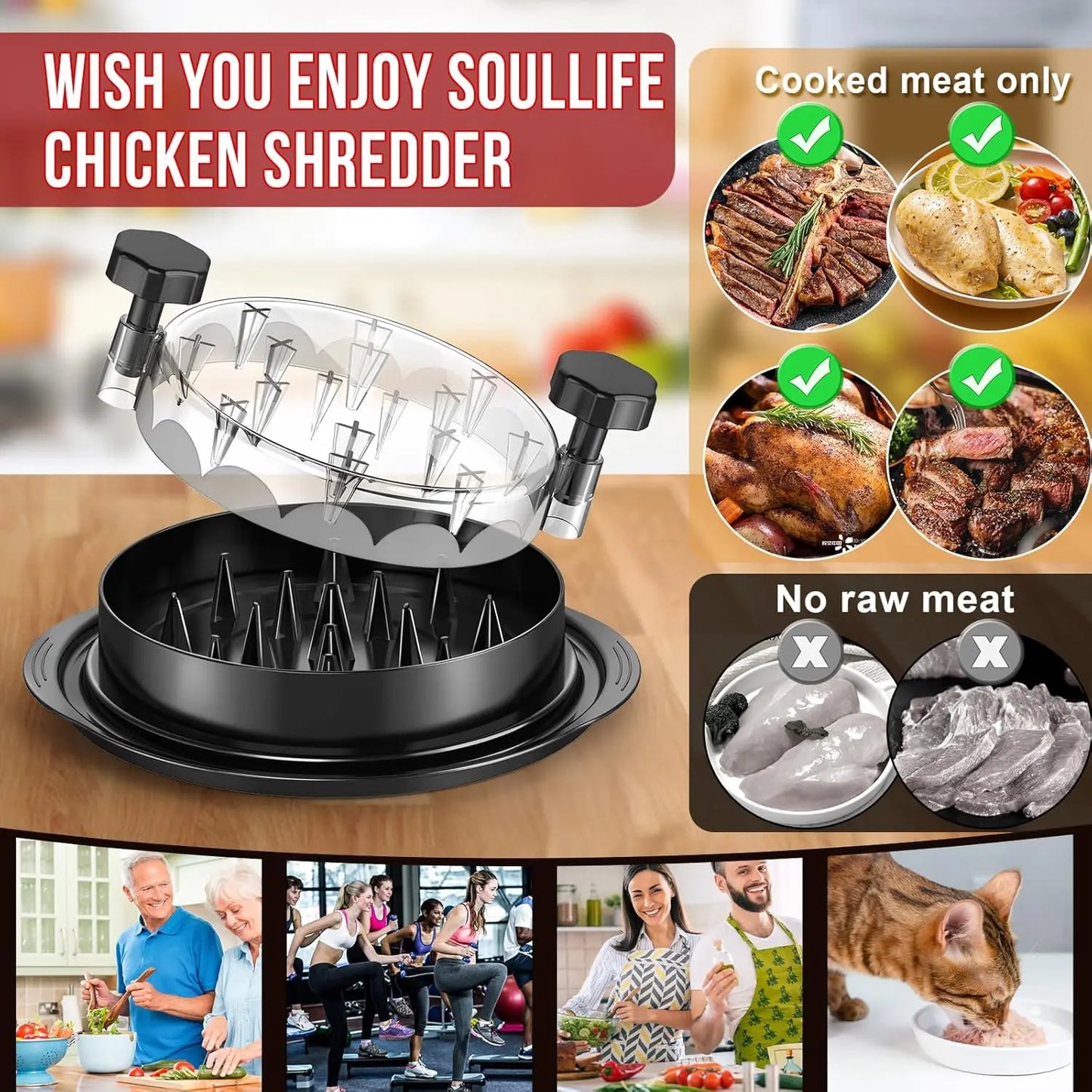 Chicken Shredder 8 Inches Chicken Shredder Tool Twist Black BPA Free Meat Shredder with Clear Lid Ergonomic Anti-slip Handle Easy To Clean Dishwasher Safe Shredding Tool for Chicken Breast Pork Beef Cooked Meat