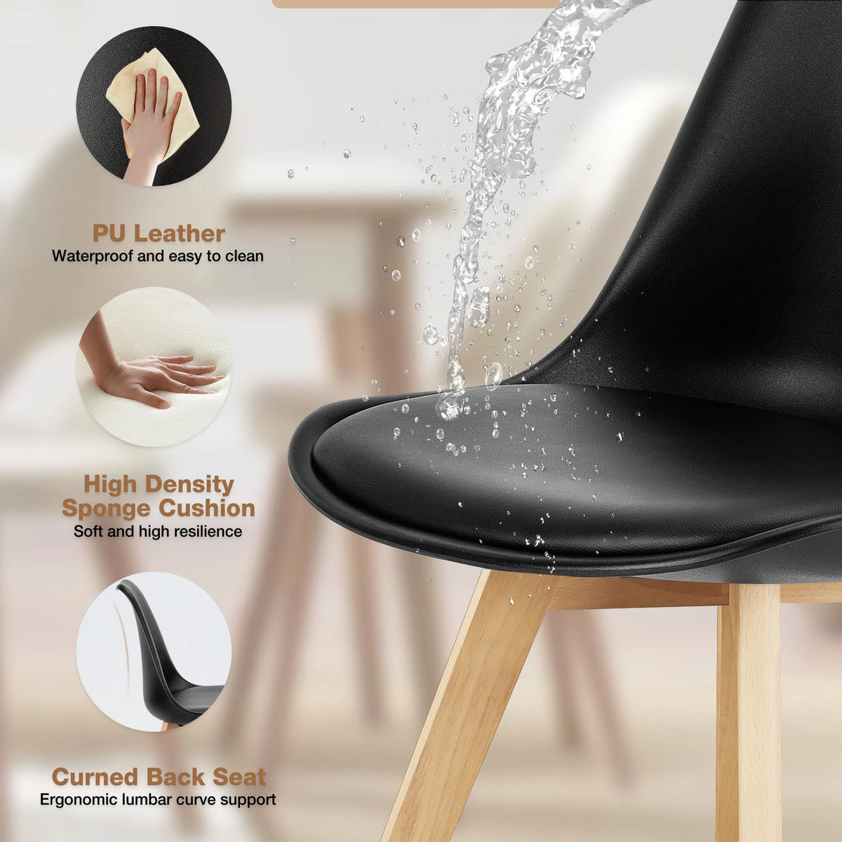 JHK PU Leather Dining Chairs Set With Wooden Legs