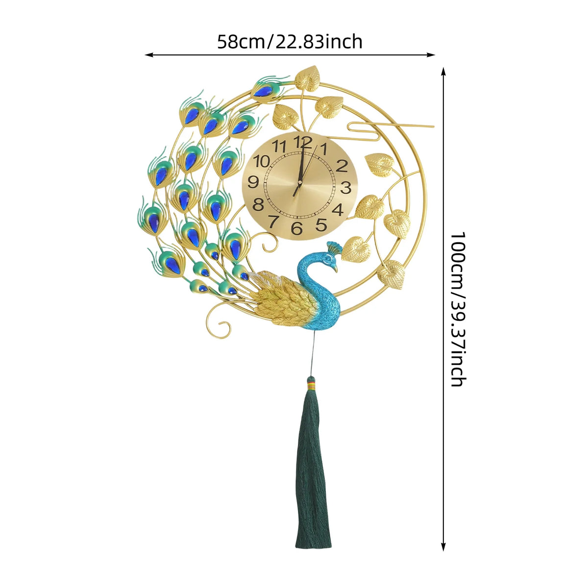 Luxury Peacock Wall Clock Silent Quartz Vintage Home Decor
