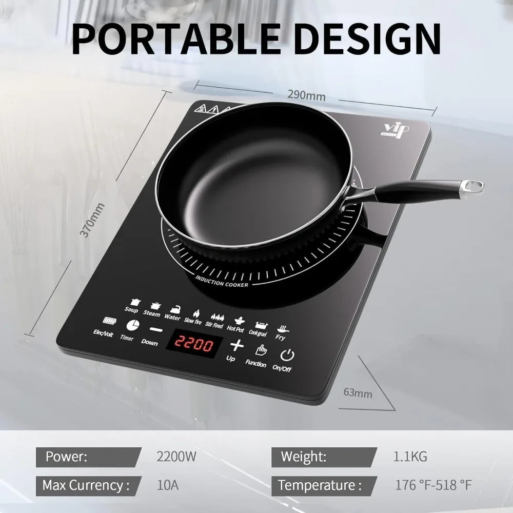 2200W Portable Induction Burner, Electric Induction Countertop Burner W/ Touch Panel, 8 Cooking Preset Programs, for Home, RV