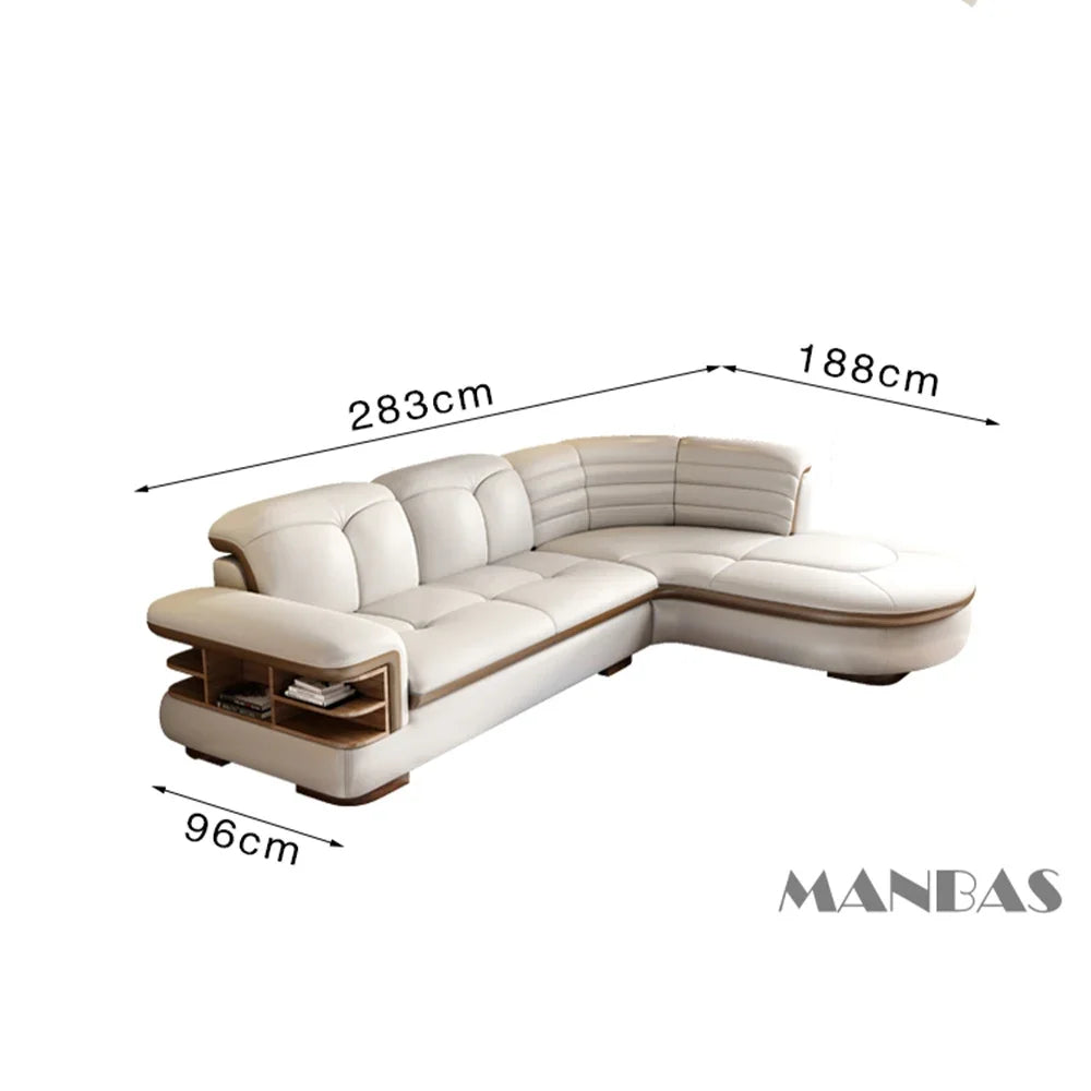 Luxury L-Shaped Genuine Leather Sectional Sofa Sets with USB, Bluetooth Speaker - Linlamlim Living Room Italian Leather Couches