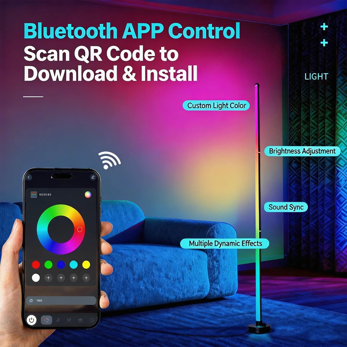 Noveyee Modern Led Floor Lamp Music Sync Smart Mood Light