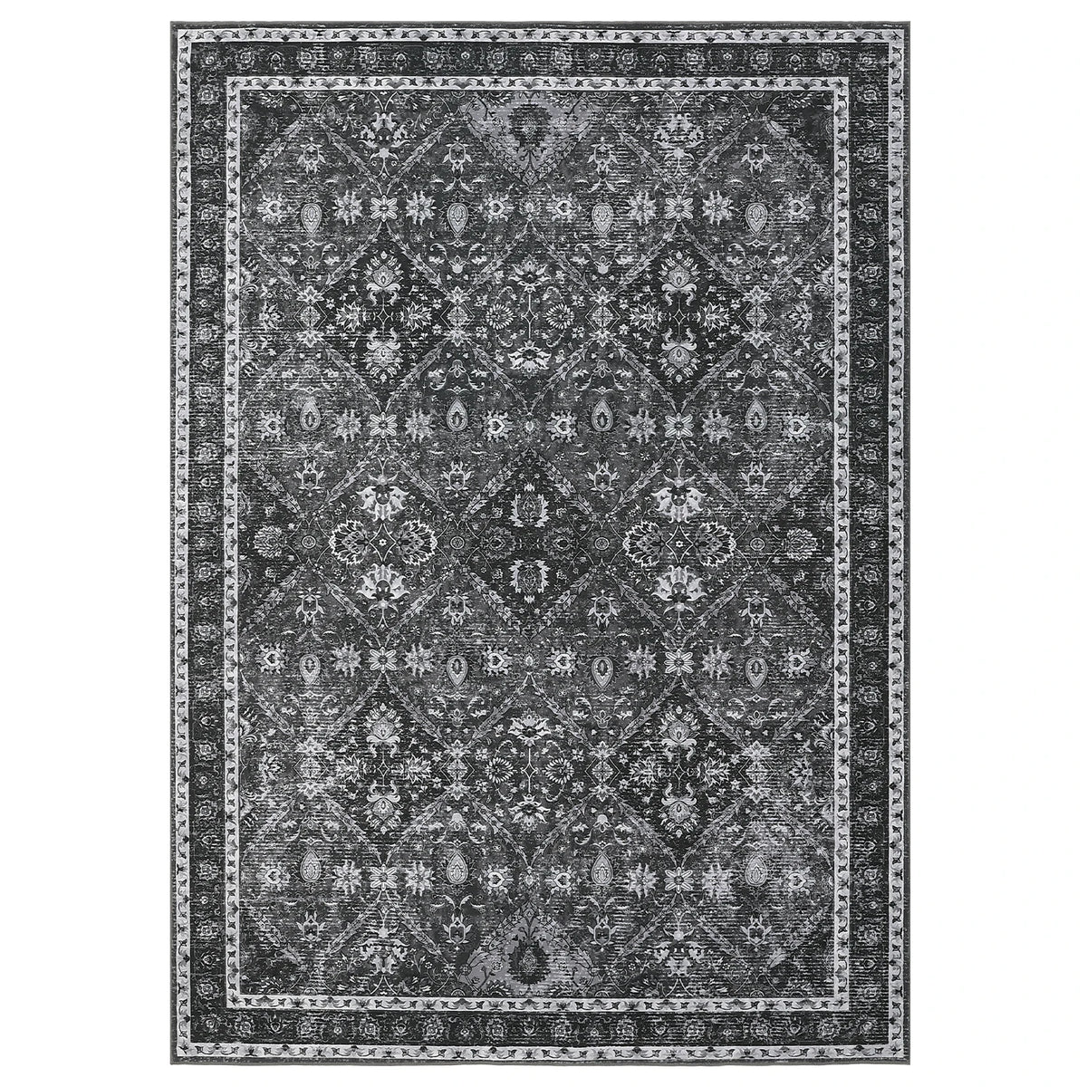 Rug for Living Room, Machine Washable, Non-Slip,Stain & Water Resistant, Low-Pile Moroccan Trellis Hallway Vintage Foldable Rug