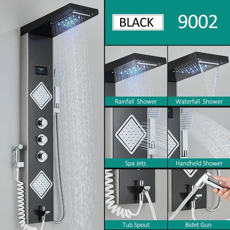 Quyanre Six Function LED Shower Panel With Rainfall Massage Jets