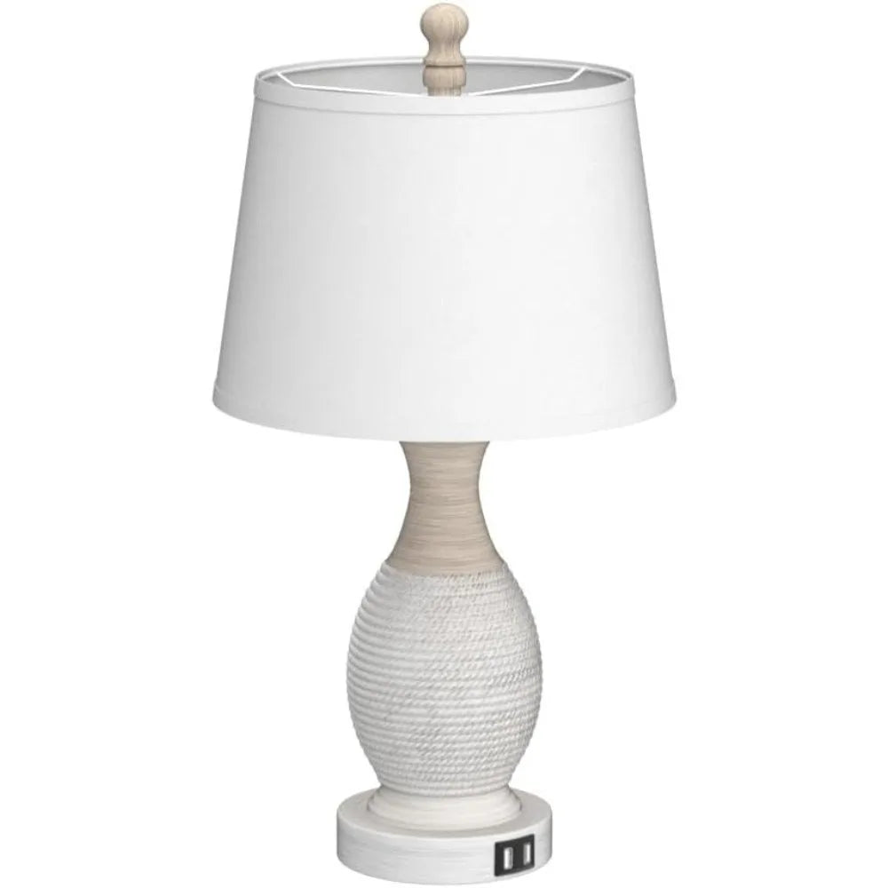 Set of 2 Touch Table Lamps with USB Charging, Dimmable, White Fabric Shade, LED Bulbs Included