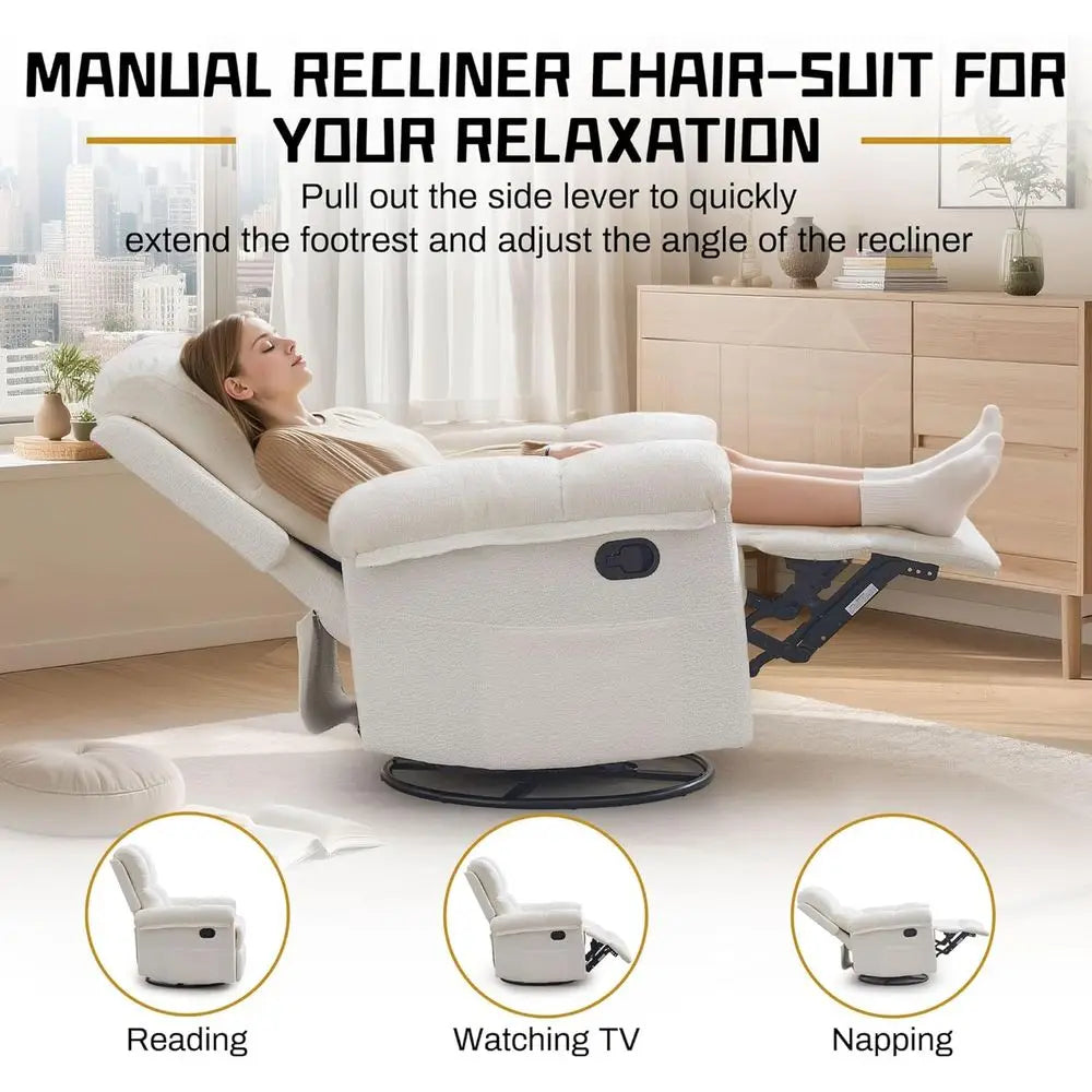 Upholstered Chenille Manual Swivel Recliner Chair For Home