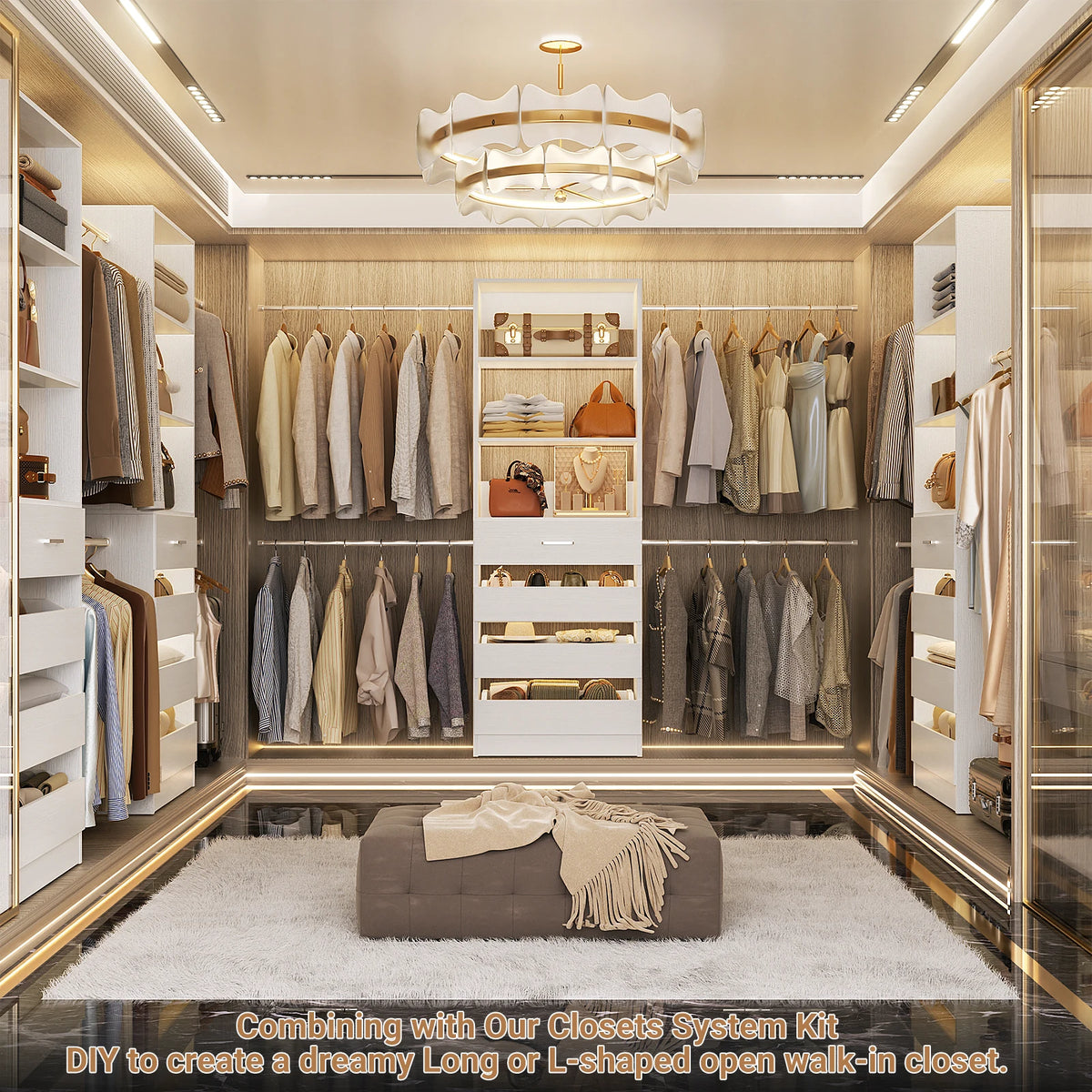 Aheaplus Wooden Closet System With Four Drawers Four Hanging Rods