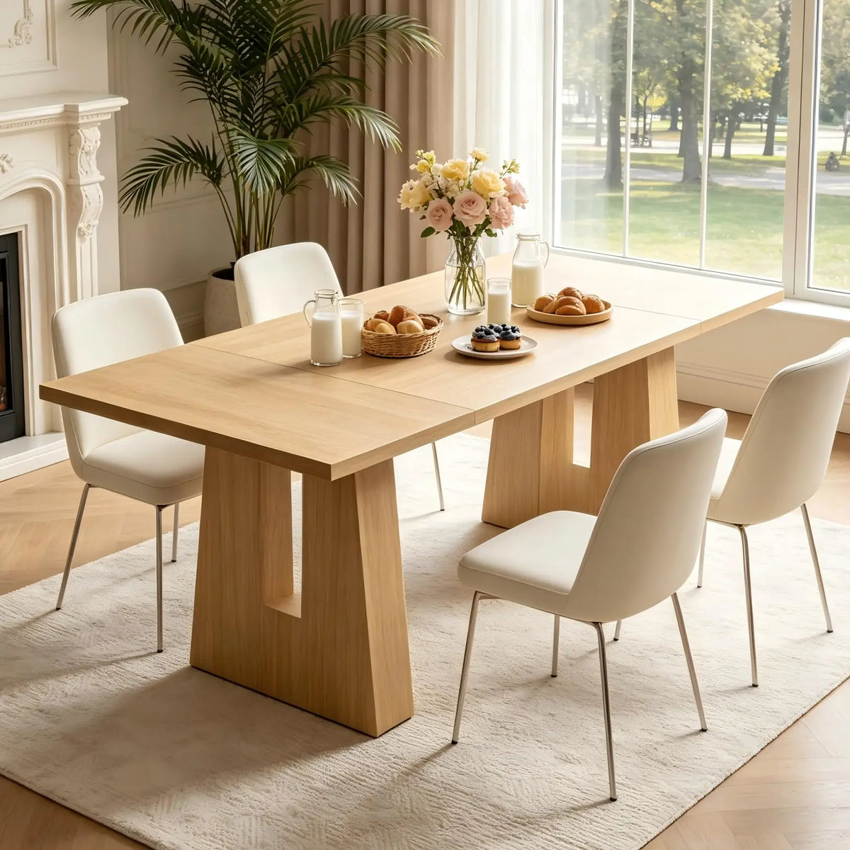 HiMISS Modern Rectangular Dining Table With Wood Leg Base