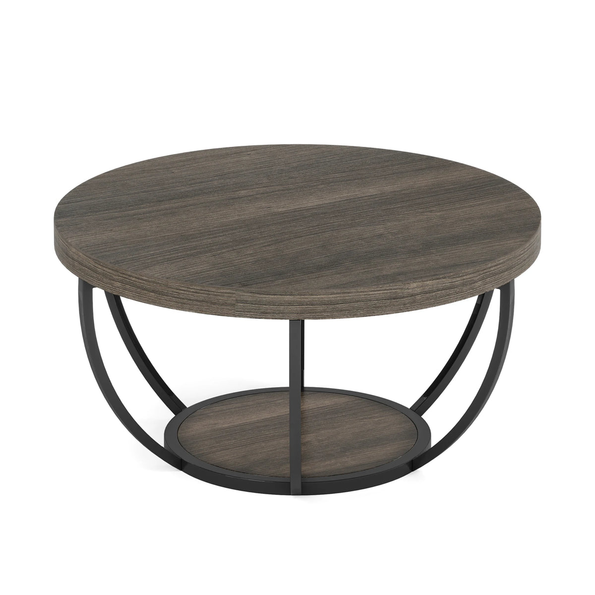 Tribesigns Modern Round Two Tier Coffee Table With Storage Shelves