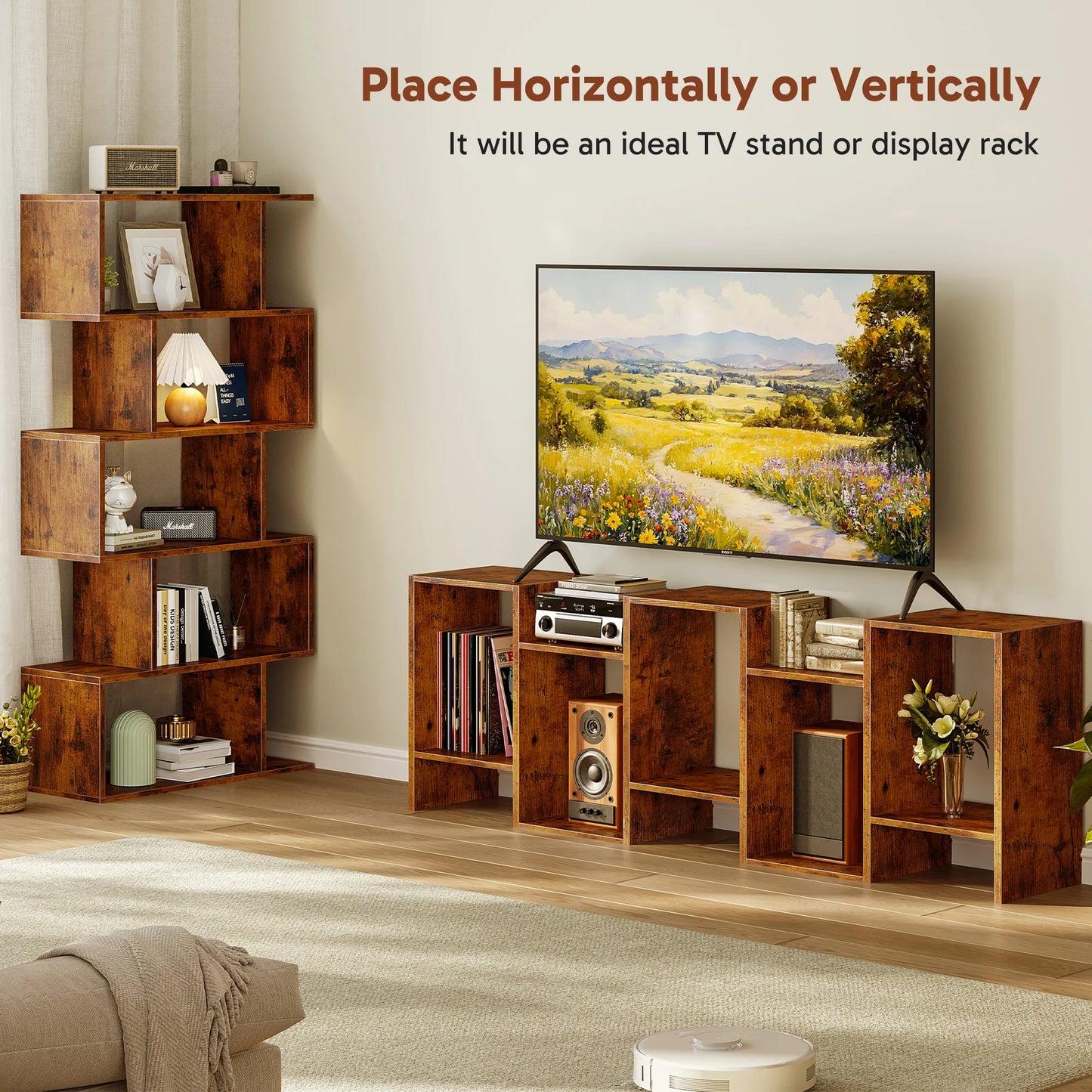 JHK Modern Five Tier Wooden S Shaped Display Bookcase