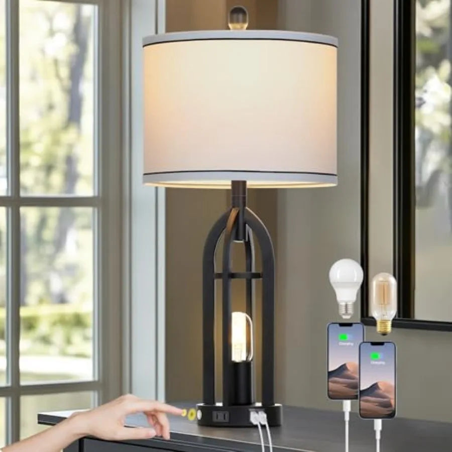 Coastal Touch Control Bedside Lamp With USB Ports And AC Outlet