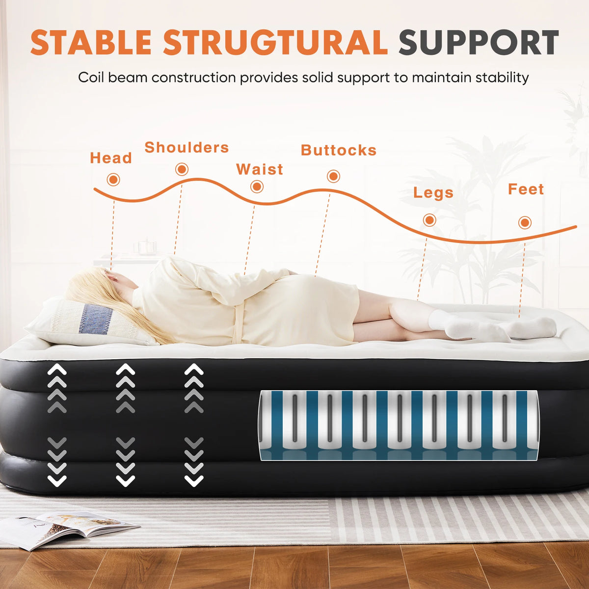 JHK Queen Air Mattress Double Height with Non Slip Bottom