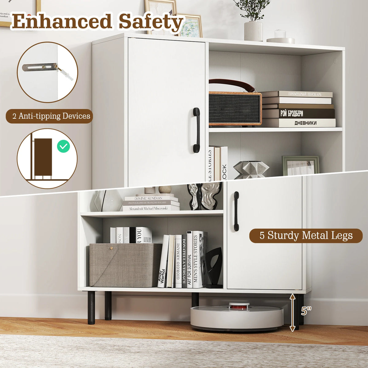 HOMASIS Kitchen Storage Cabinet With Doors And Open Shelves