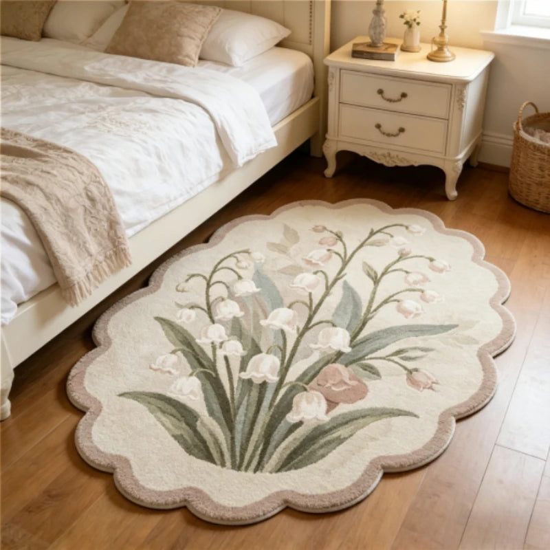 French Style Bedroom Decor Plush Carpet Flower Pattern Carpets for Living Room Fluffy Soft Bedside Floor Mat Thick Washable Rug