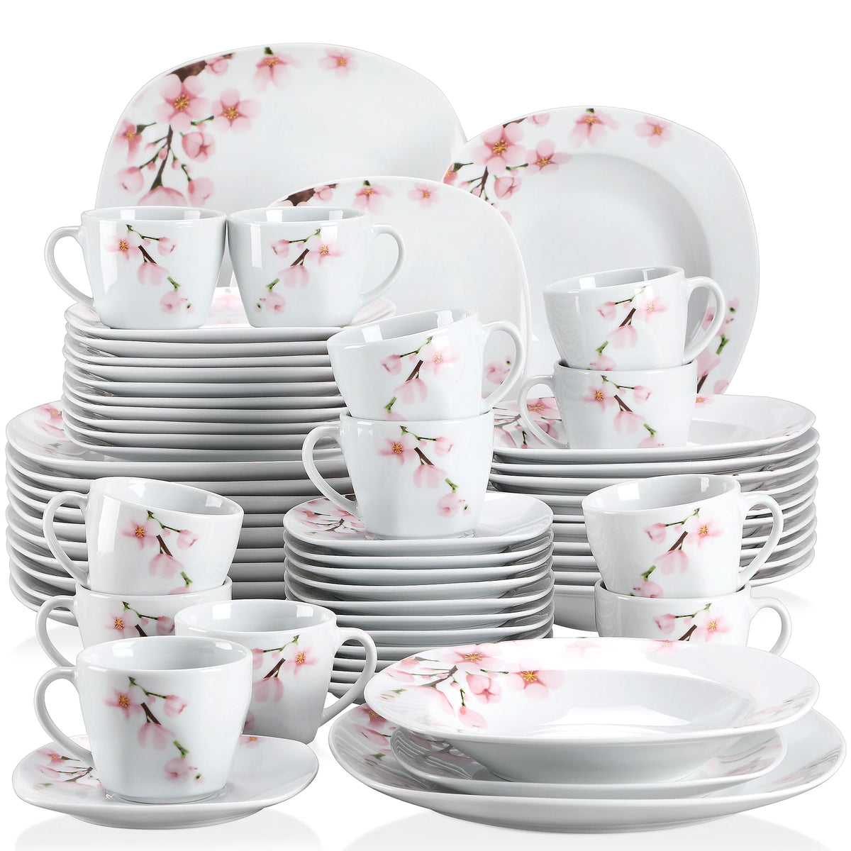 MALACASA Annie Floral Porcelain Dinnerware Set With Plates Cups And Saucers