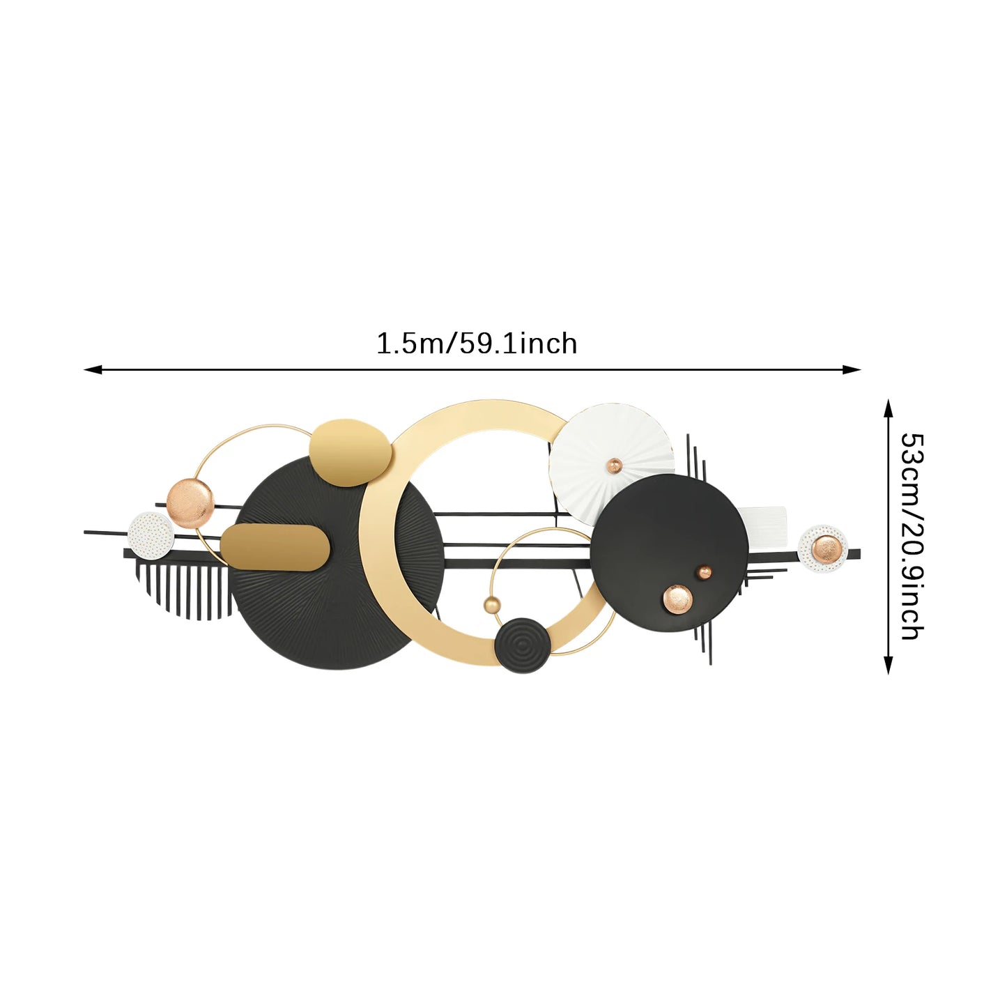 Wall Art, Black and Gold Geometric Circles Wall Decoration, Large Modern Abstract Metal Wall Art, fits for Living Room, Dinning Room, Bedroom, Entryway and Office