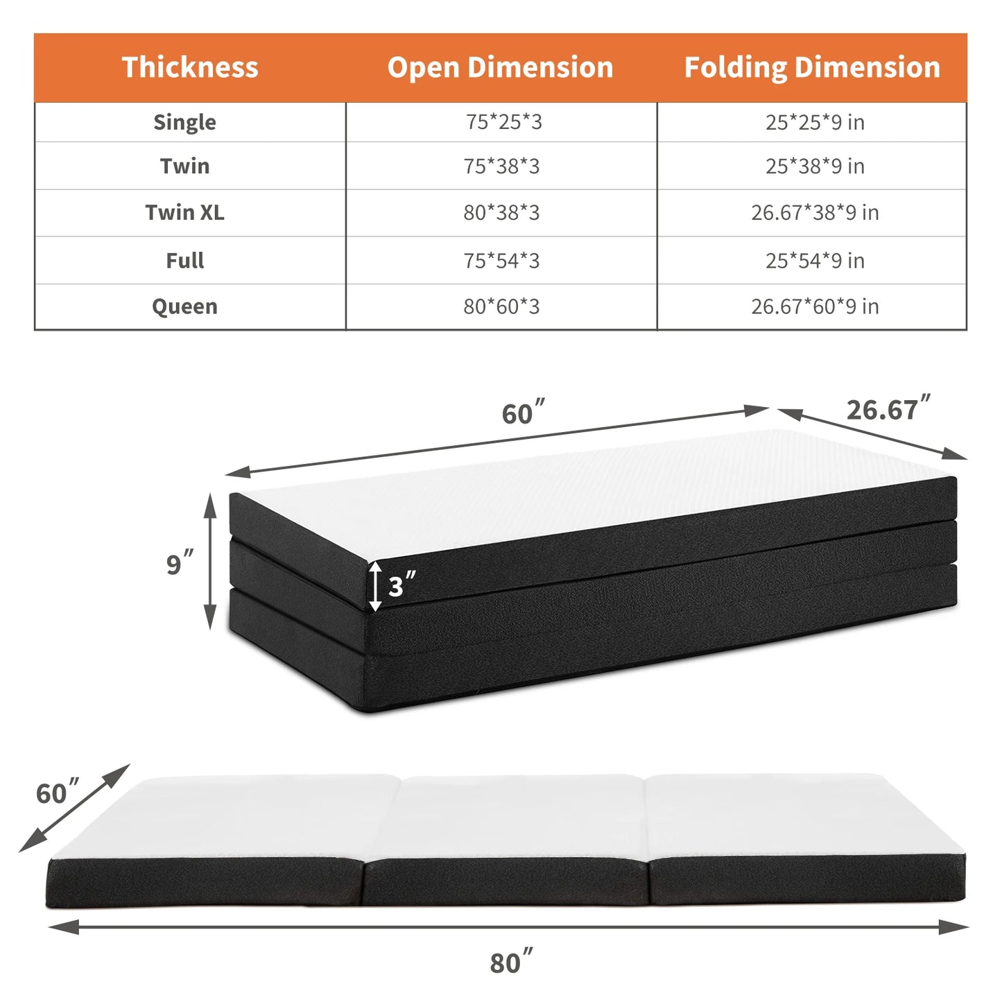 JHK Portable Folding Floor Bed With Memory Foam For Travel