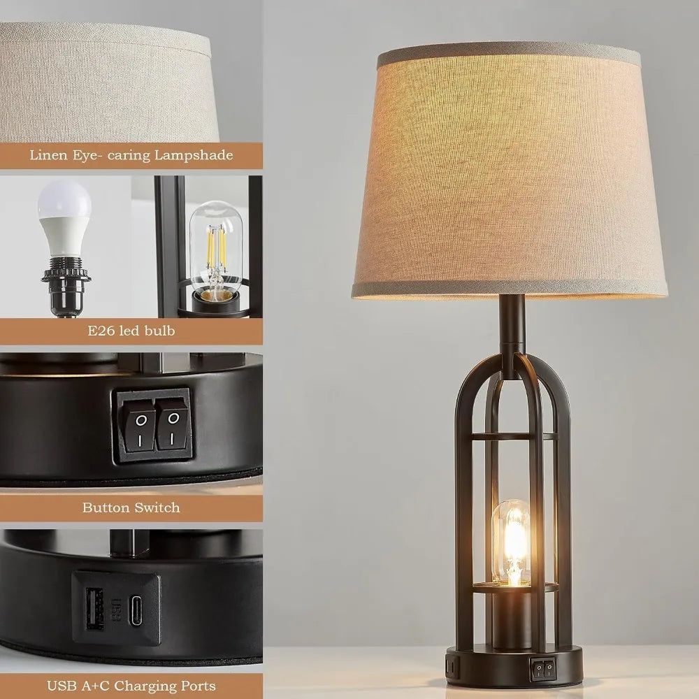 Farmhouse Table Lamps Set Of Two With Usb Charging Port