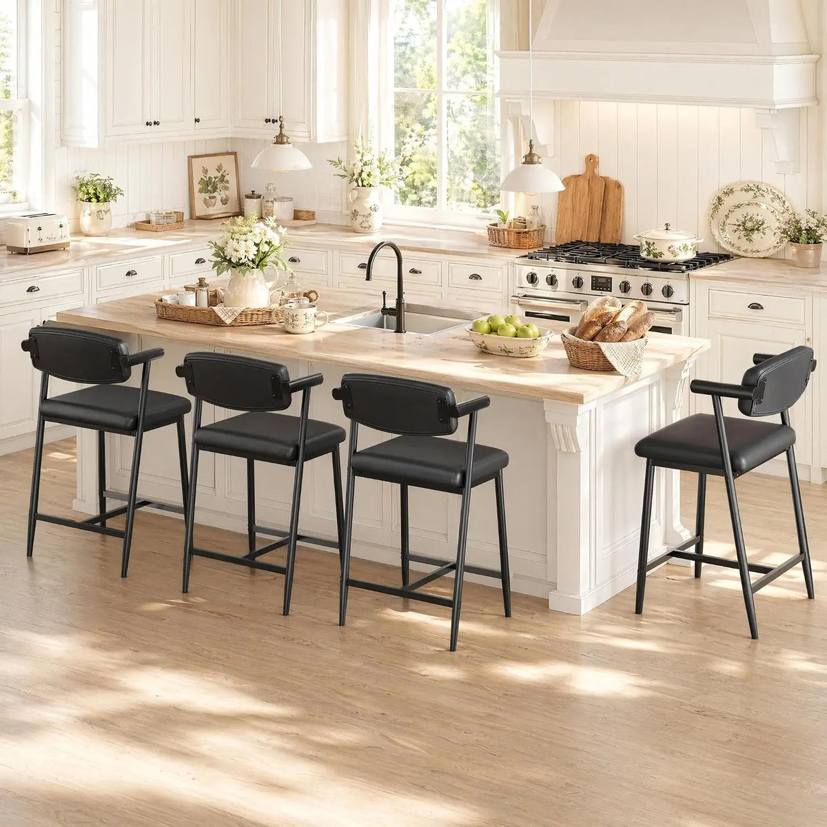 HiMISS Upholstered Metal Dining Bar Stools With Arms And Footrests