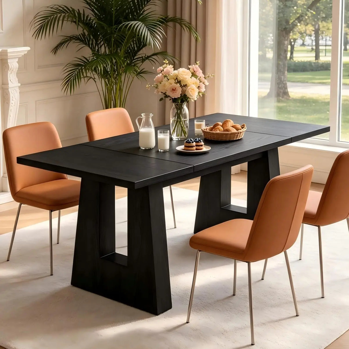 HiMISS Modern Rectangular Dining Table With Wood Leg Base