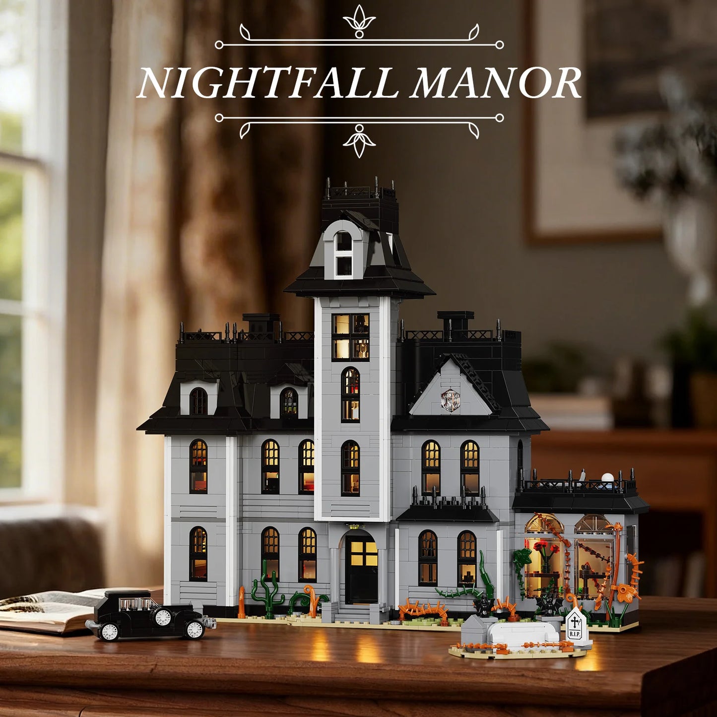 Gothic House Building Blocks Set Nightfall Manor Architecture Bricks Creative Home Decoration Desktop Ornament Halloween Gift for Adults
