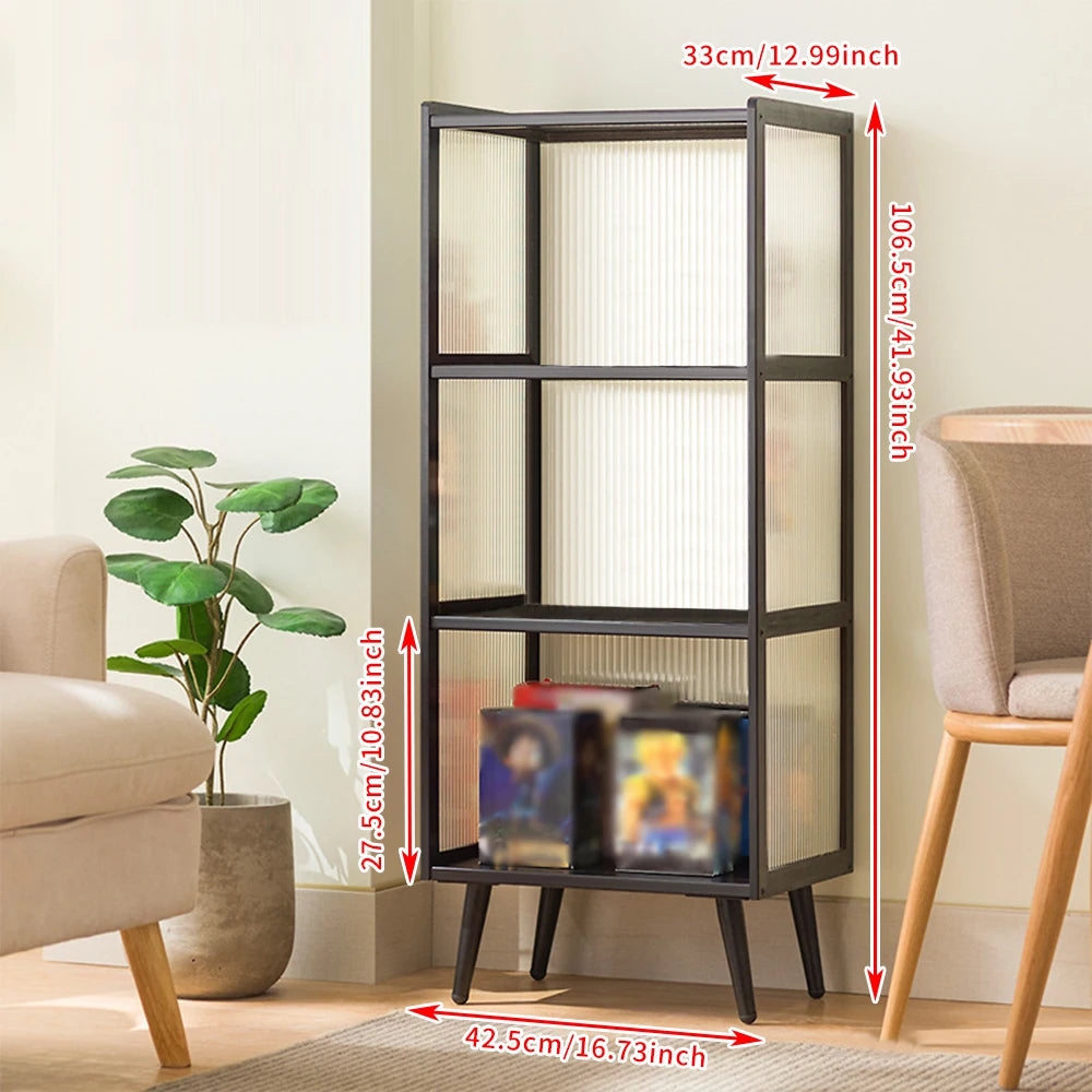 Modern Four Tier Display Cabinet With Fluted Doors For Collectibles