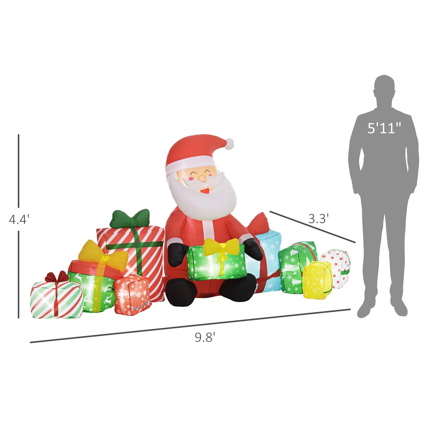 Outdoor Inflatable Santa Claus And Gift Boxes With Led Lights