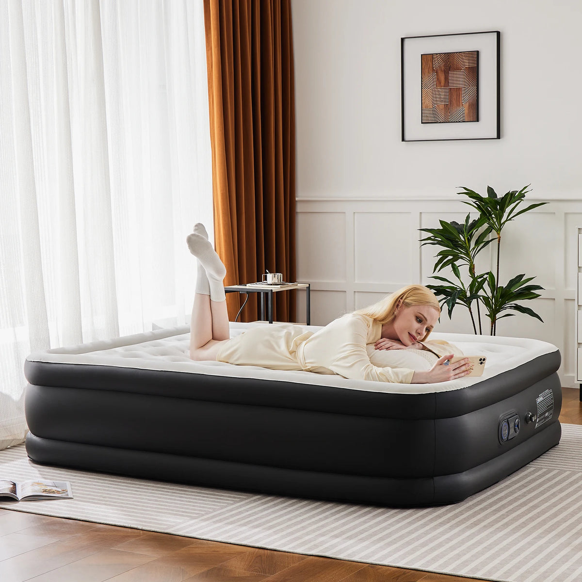 JHK Queen Air Mattress Double Height with Non Slip Bottom