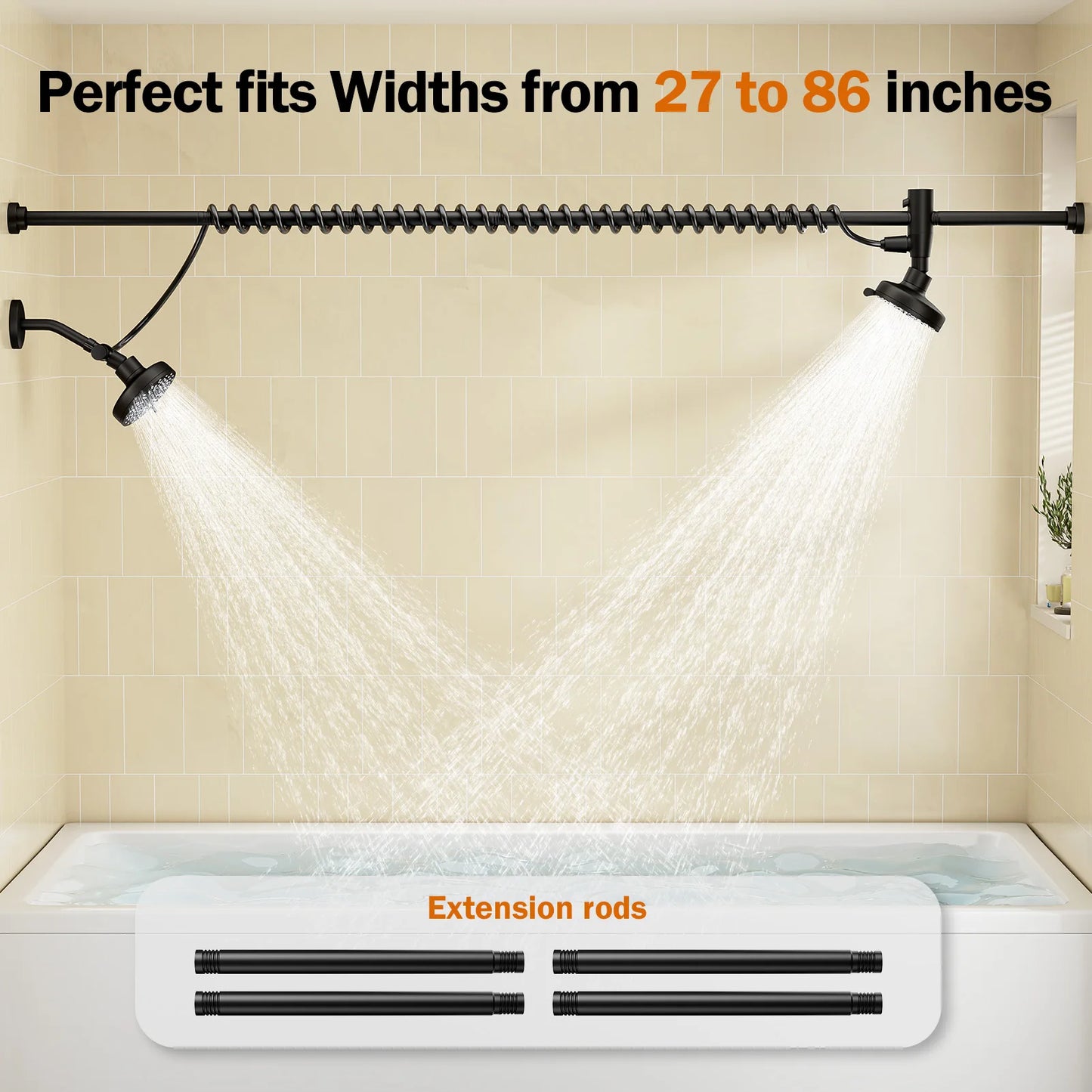 Tandem Shower Head For Couples, Dual Shower Head with Original Adjustable Slider, High Pressure Double Shower Head for Two