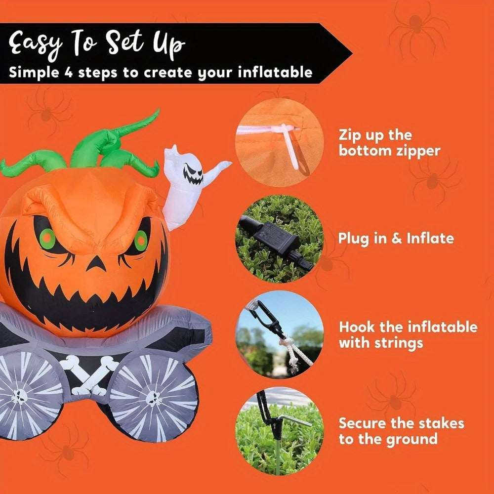 Halloween Pumpkin Carriage Outdoor Inflatable With Led Lights