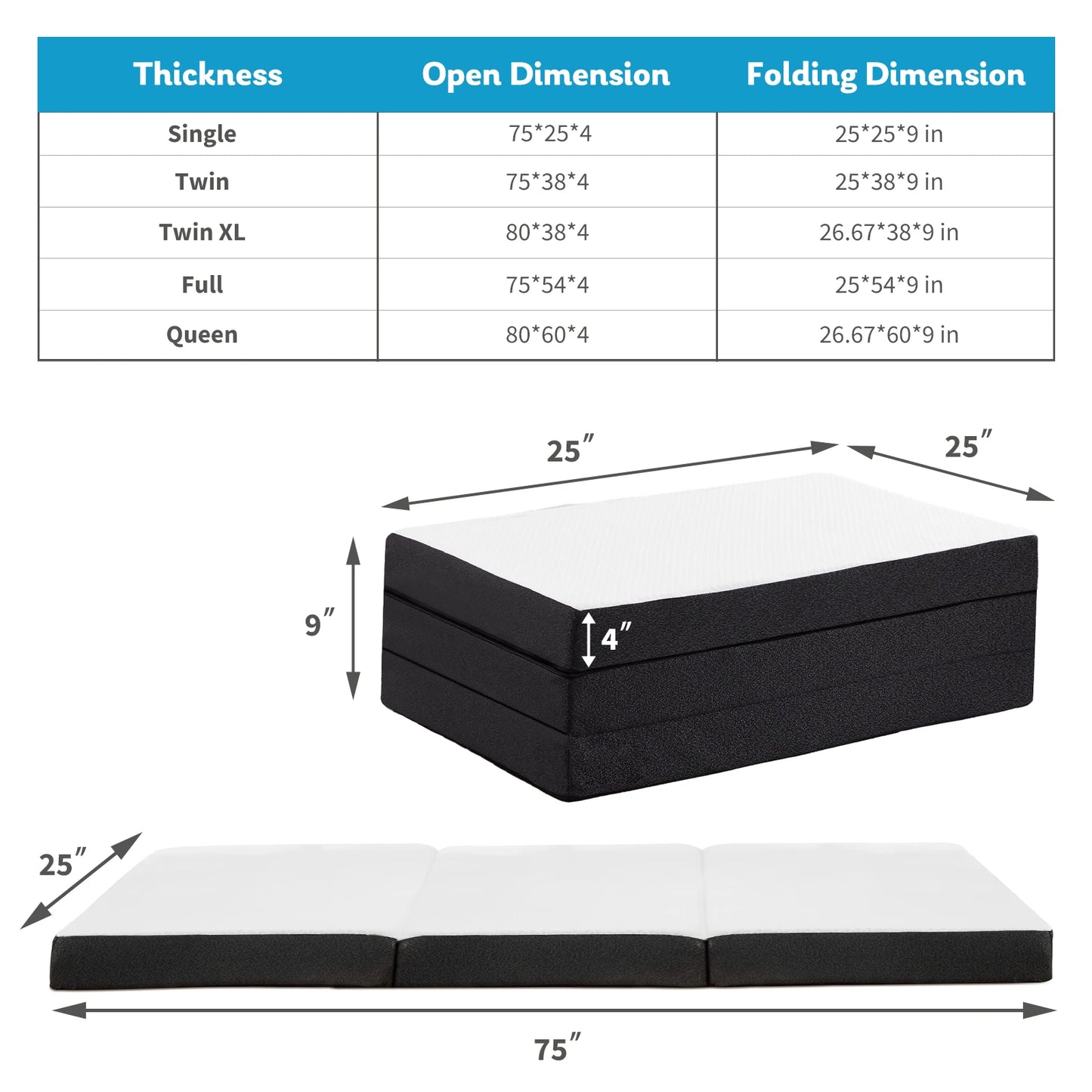 JHK Portable Folding Floor Bed With Memory Foam For Travel