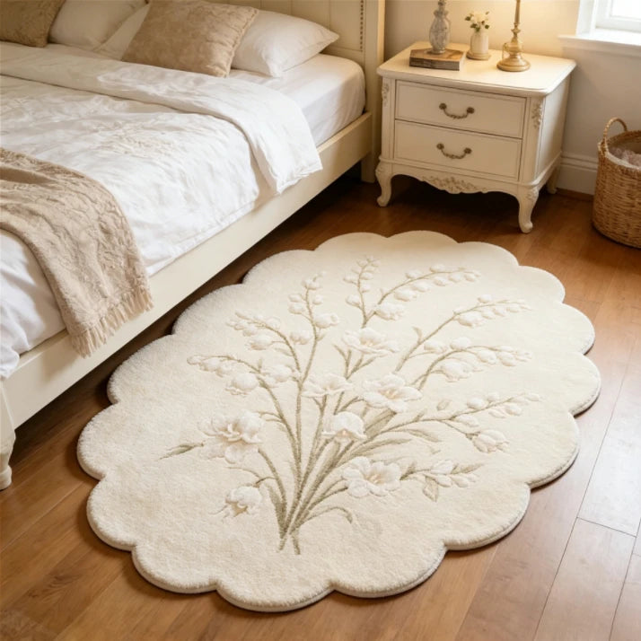 French Style Bedroom Decor Plush Carpet Flower Pattern Carpets for Living Room Fluffy Soft Bedside Floor Mat Thick Washable Rug