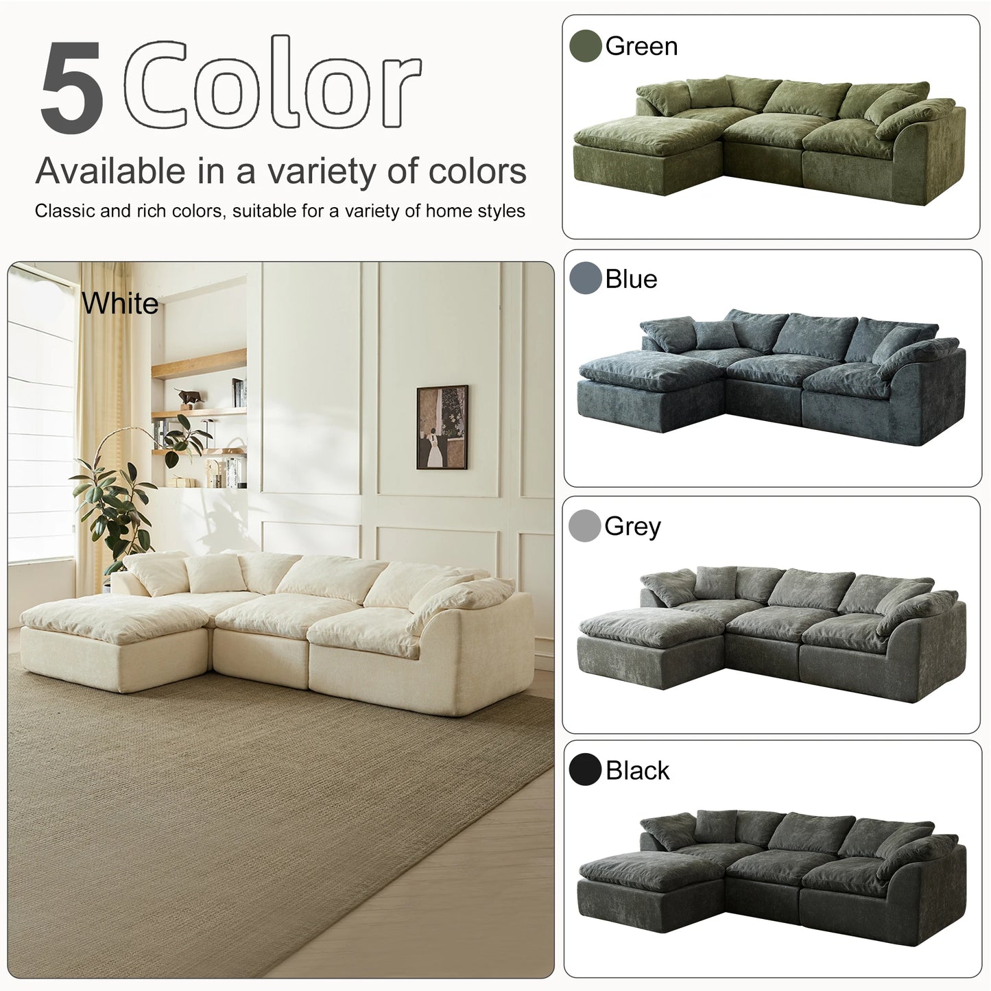Yeflixvrau Modern L Shaped Cloud Sectional Sofa With Ottoman Cushion