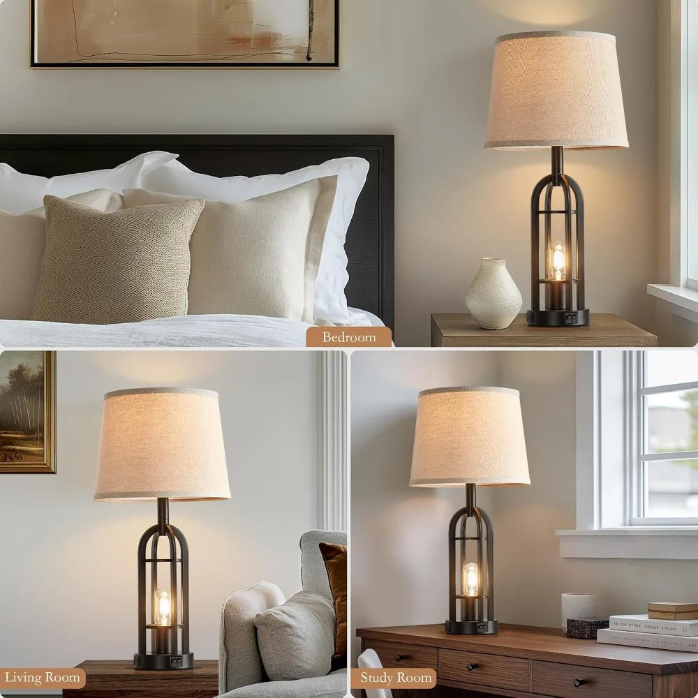 Farmhouse Table Lamps Set Of Two With Usb Charging Port